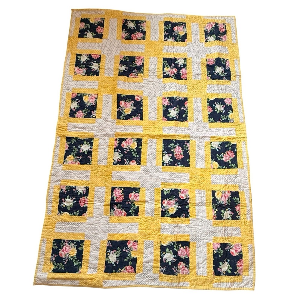 Vintage Style Patchwork Quilt 58x40 Cottagecore Ditsy Floral Throw Blanket